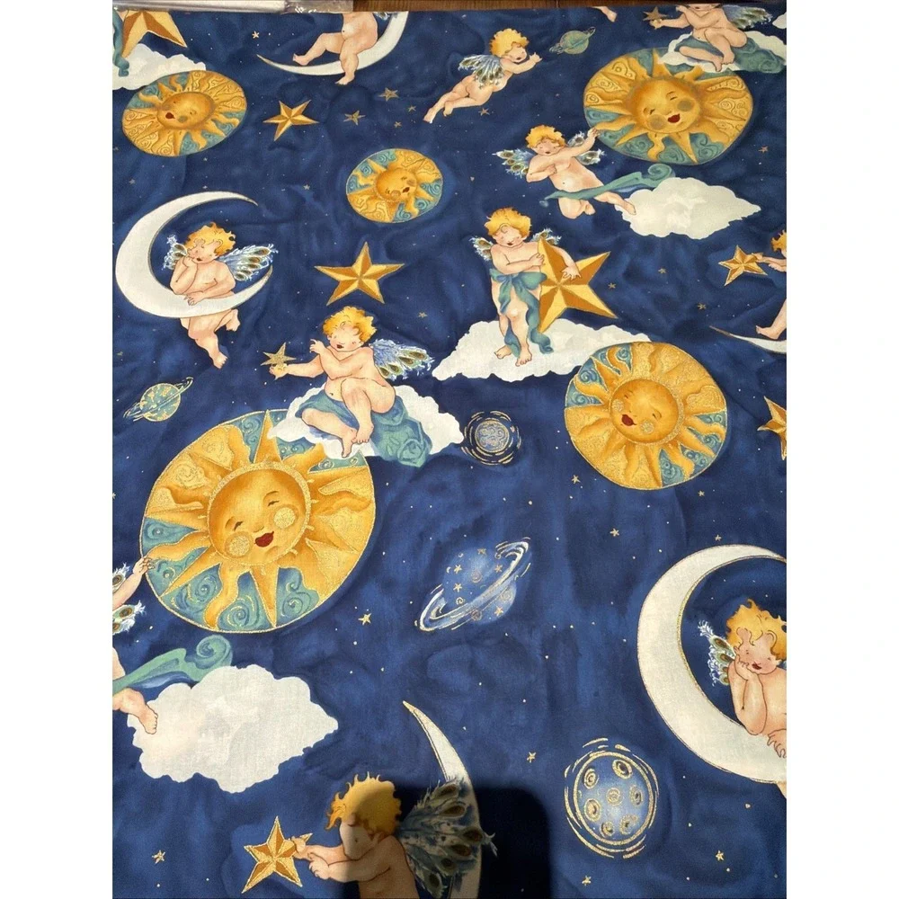 Vintage Alexander‎ Henry Fabric Cherubim 1994 Blue Background 100